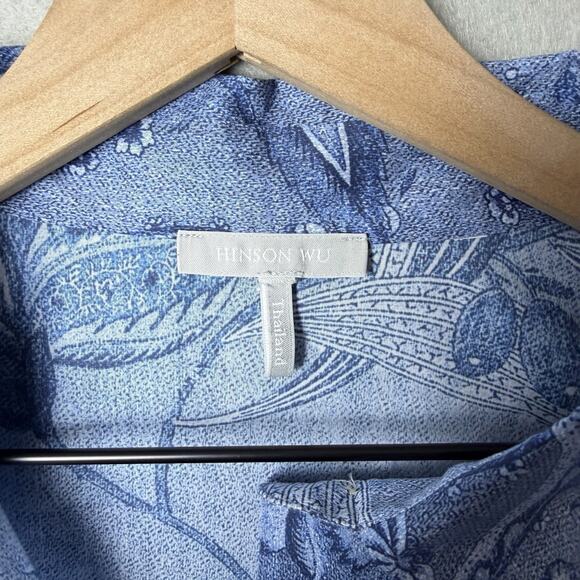 Hinson Wu Charlotte Passionflower Blue Button 3/4 Sleeve Print Dress Womens - Picture 4 of 12